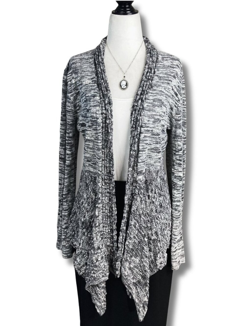 STYLE & CO. Grey and white striped open-front cardigan SMALL MEDIUM knit cardi